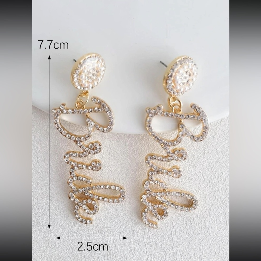 BRIDE Rhinestone Drop Earrings - Picture 2 of 3